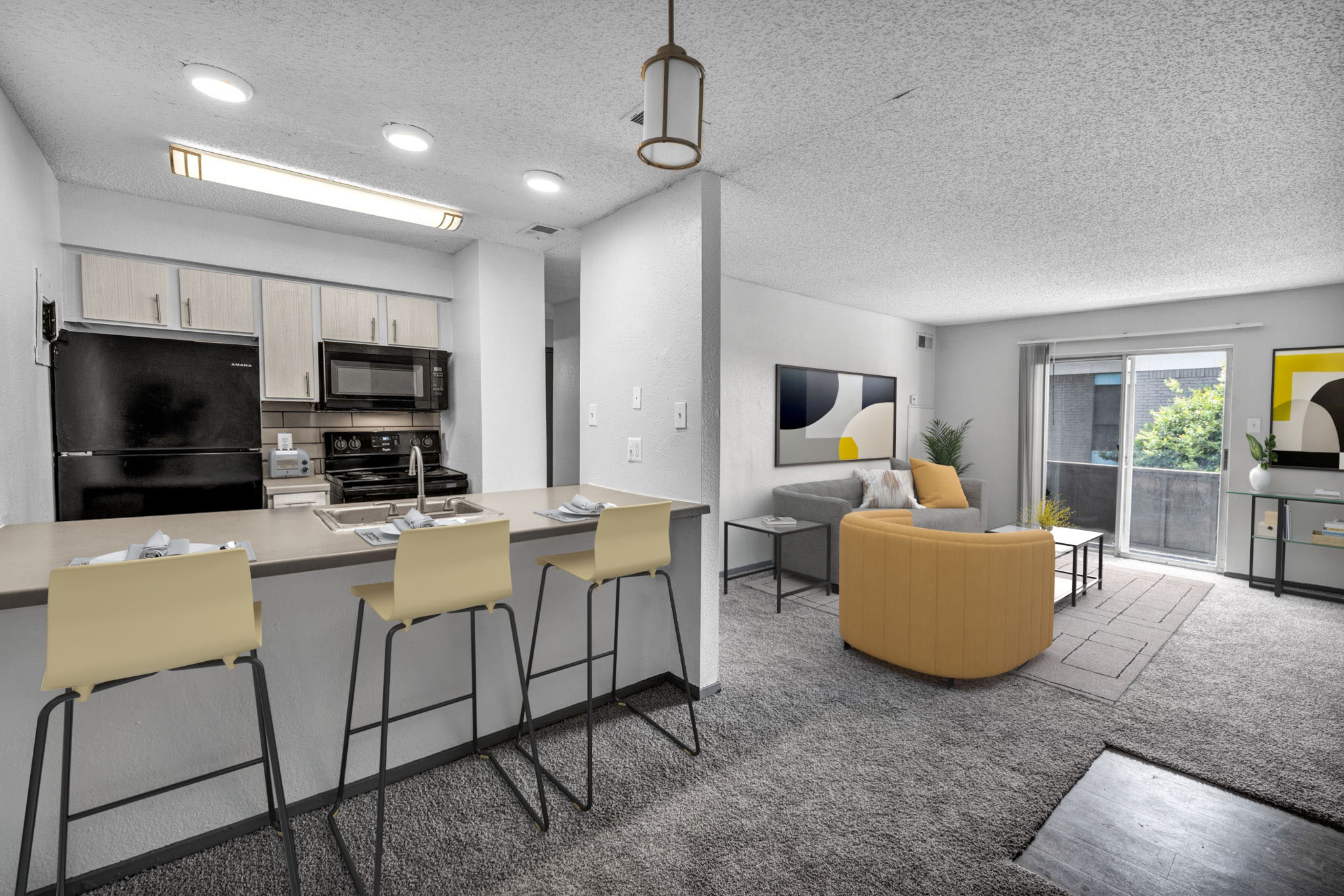 Kitchen and Living area at The Edge Apartments Homes