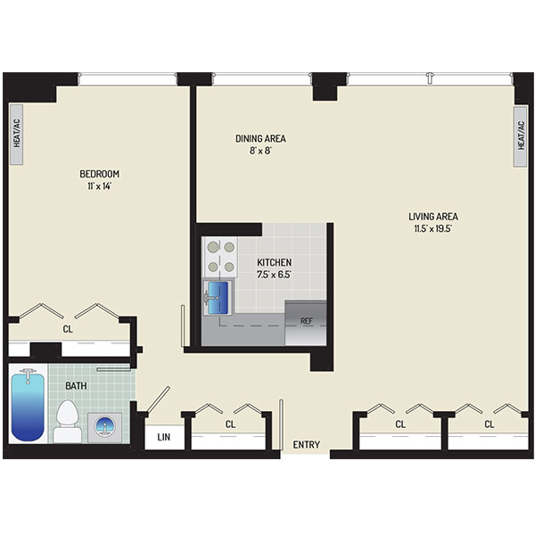 Top of the Hill Apartments - Floorplan - 1 Bedroom, 1 Bath