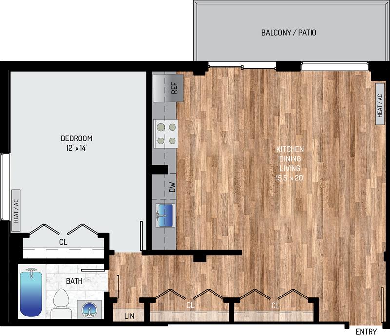 Top of the Hill Apartments - Floorplan - 1 Bedroom, 1 Bath