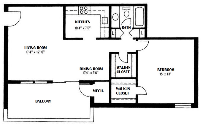 Floorplan - 1 Bedroom, 1 Bath image