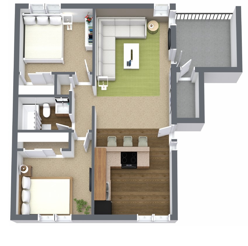 Floorplan - Mulberry, 2 Beds, 1 Bath, 850 square feet
