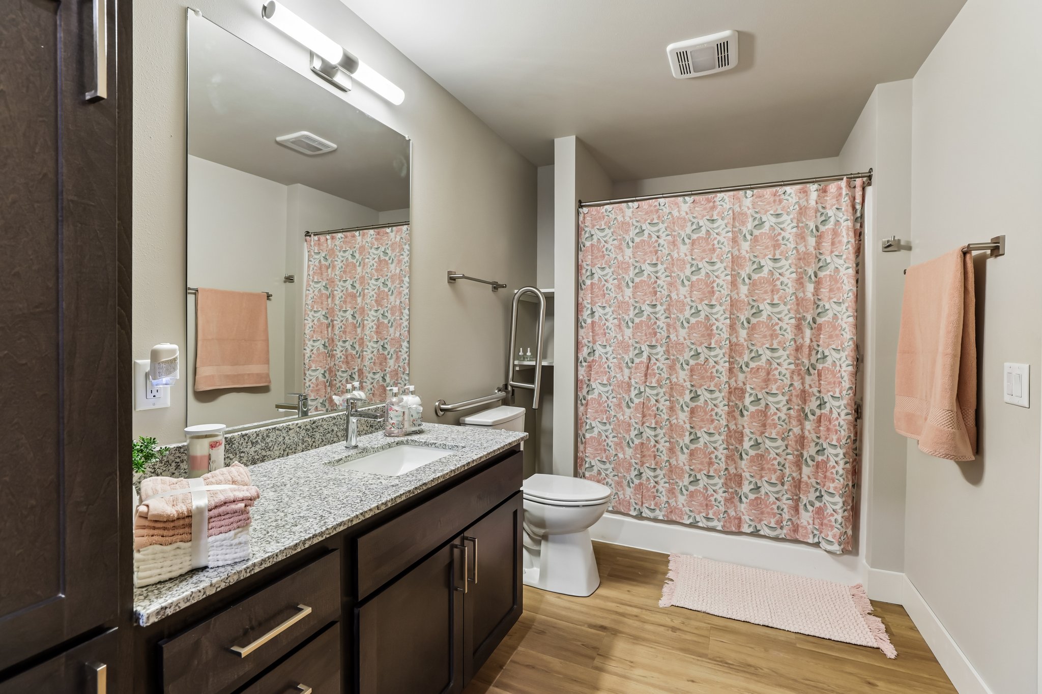 Bathroom in a one-bedroom income-restricted 55+ apartment at The Victoria at Huxley Yards in Madison, WI