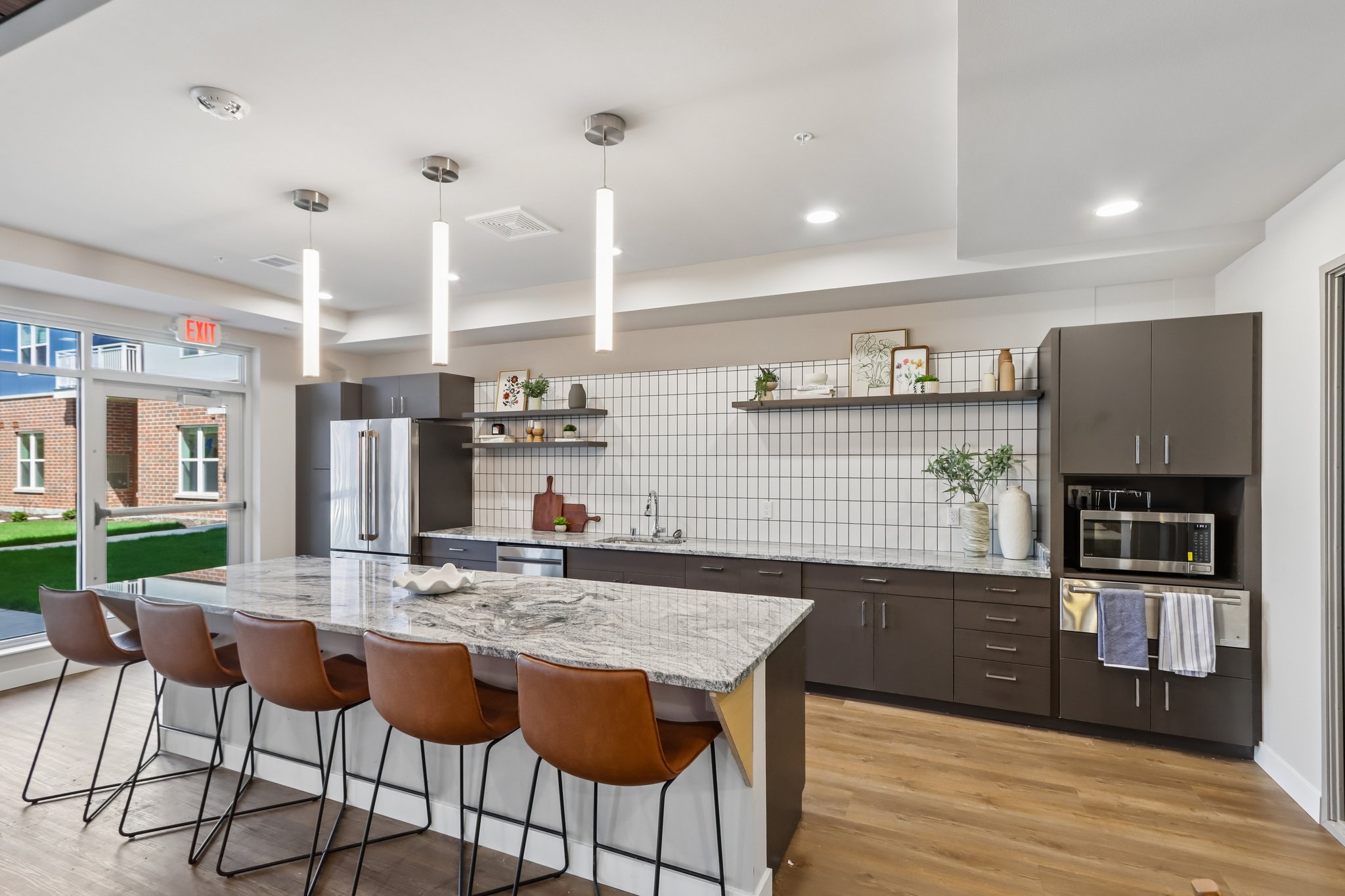 The View at Huxley Yards Apartments in Madison, WI Clubhouse Kitchen View