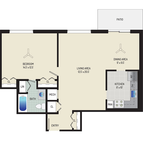 Village Square Apartments - Floorplan - 1 Bedroom + 1 Bath