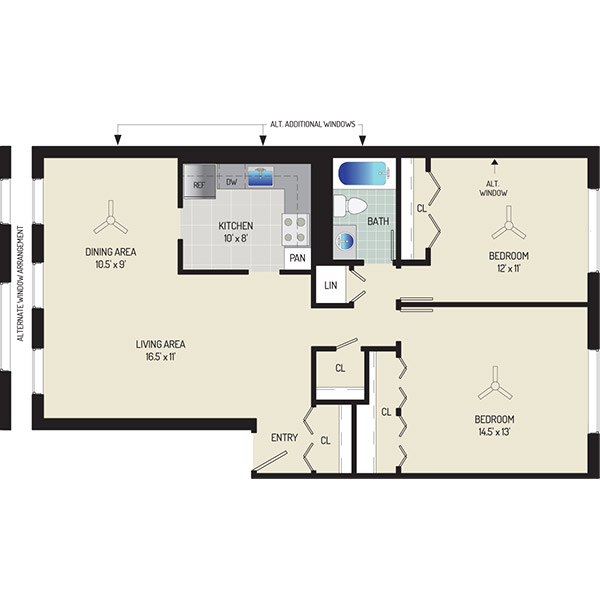 Village Square Apartments - Floorplan - 2 Bedrooms + 1 Bath