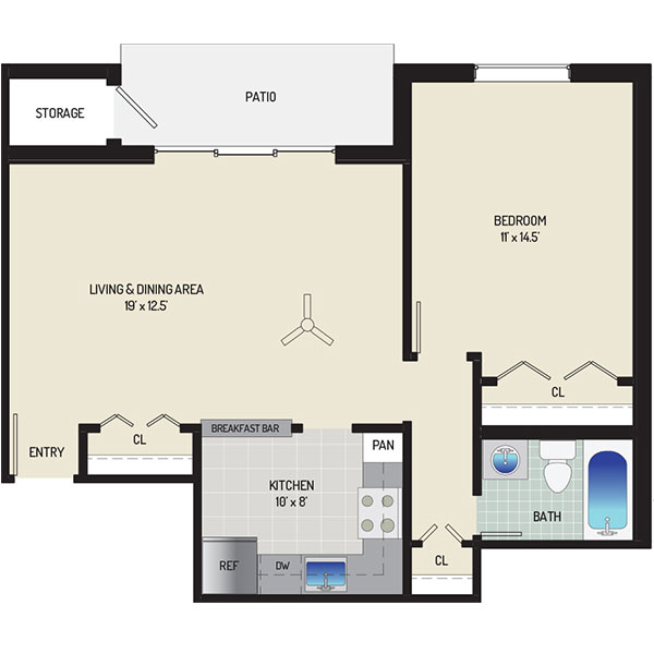 Village Square West Apartments - Floorplan - 1 Bedroom + 1 Bath