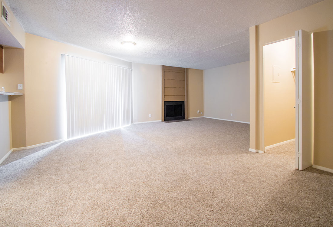 Spacious Living Room with Fireplace at Villas of Oak Creste Apartments in Northwest San Antonio, TX