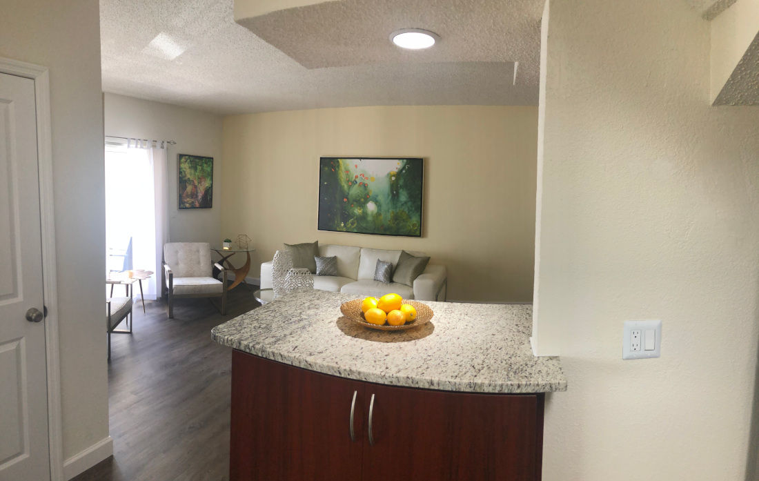 A homey living room at Waterford Point Apartments in Miami, Florida