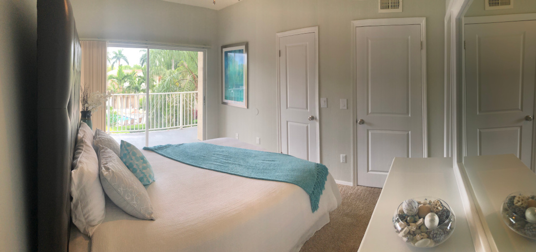 Cozy bedroom at Waterford Point Apartments in Miami, Florida