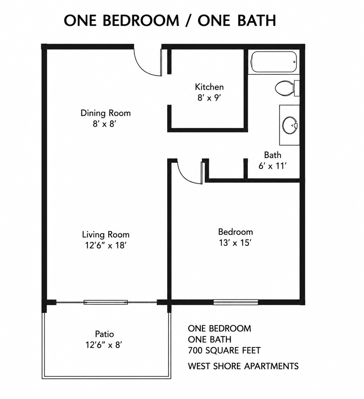 Floor plan layout for Westshore 1x1 Renovated WD