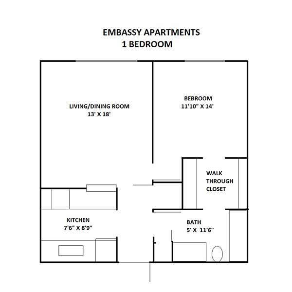 WestShore Apartments/Embassy Apartments - Floorplan - Embassy - 1