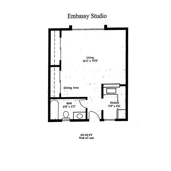 WestShore Apartments/Embassy Apartments - Floorplan - EMBASSY - Studio
