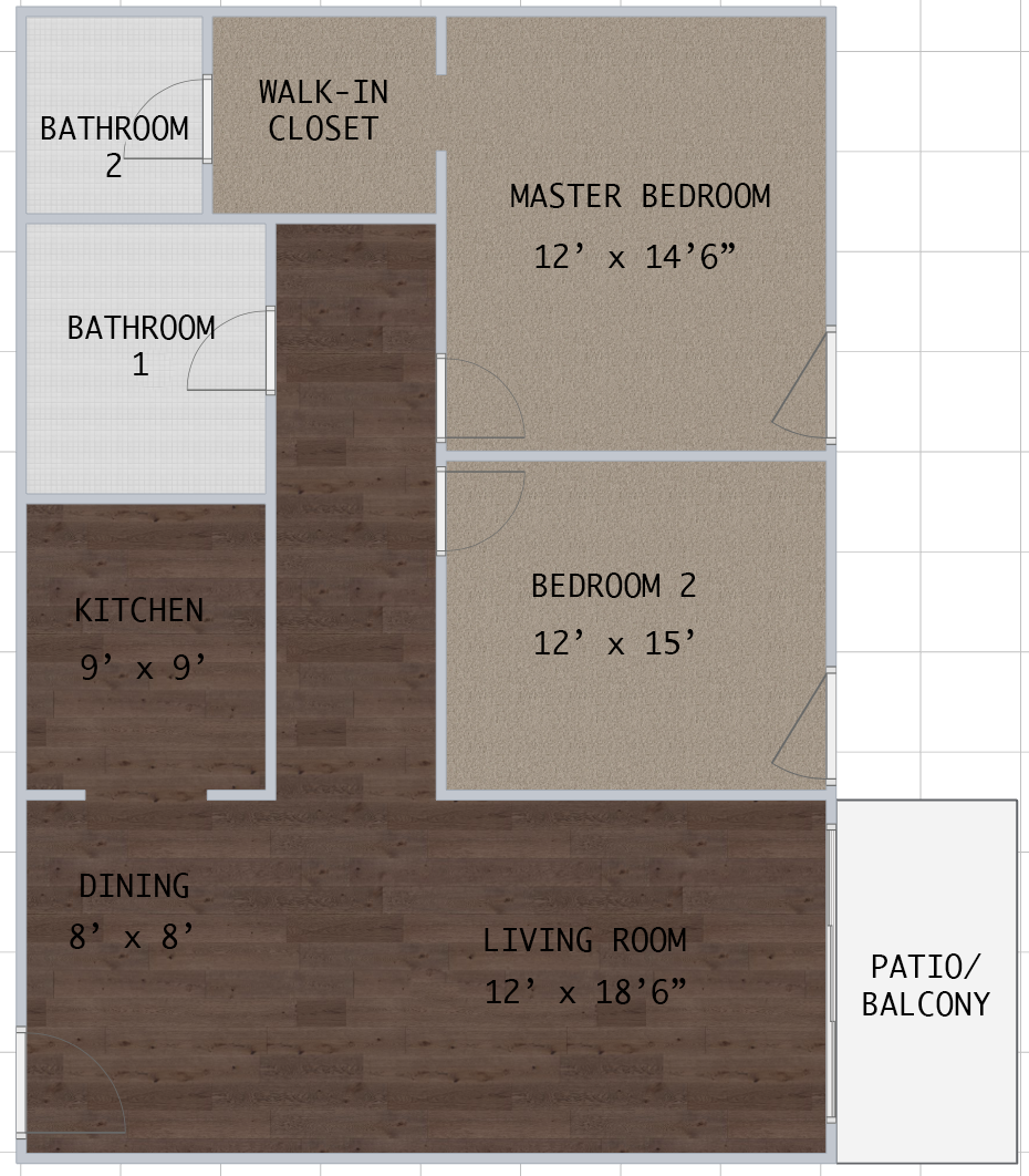 Floor plan layout for Westshore 2x2 (Building C) 