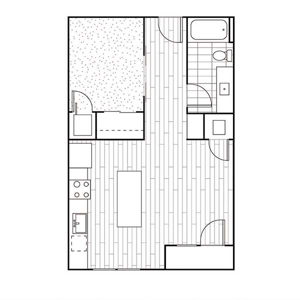 Floorplan - A1, 1 Bed, 1 Bath, 601 - 681 square feet