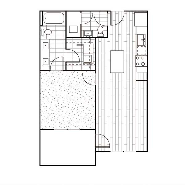 Floorplan - A7, 1 Bed, 1.5 Baths, 673 - 843 square feet