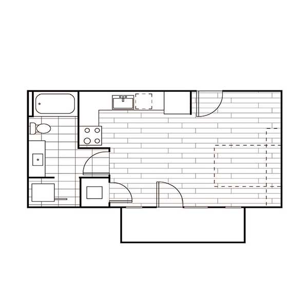 Floorplan - S1, Studio, 1 Bath, 407 square feet