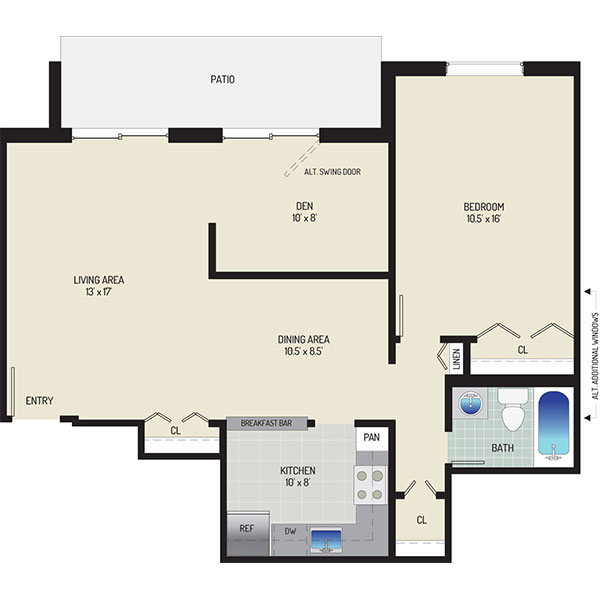 Whitehall Square Apartments - Floorplan - 1 Bedroom + 1 Bath
