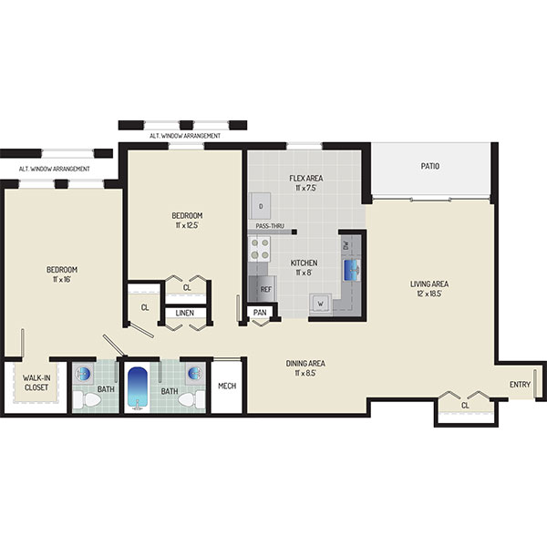 Whitehall Square Apartments - Floorplan - 2 Bedrooms + 1.5 Baths