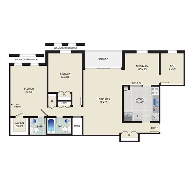 Whitehall Square Apartments - Floorplan - 2 Bedrooms + 1.5 Baths