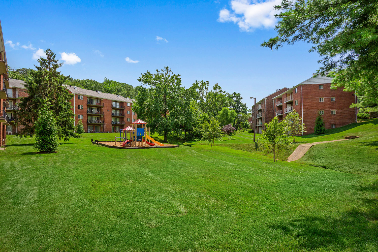 Beautiful landscaping at Whitehall Square Apartments in Suitland, MD