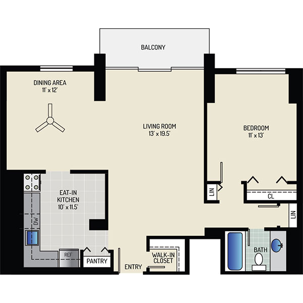 White Oak Towers Apartments - Floorplan - 1 Bedroom + 1 Bath