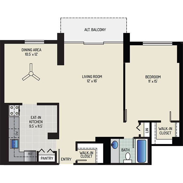 White Oak Towers Apartments - Floorplan - 1 Bedroom + 1 Bath