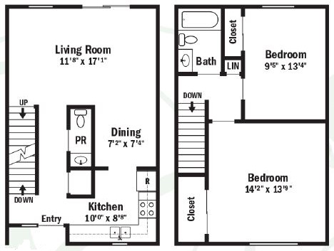 Willow Pond Apartments  - Floorplan - 2 Bedroom Townhouse with Full Basement