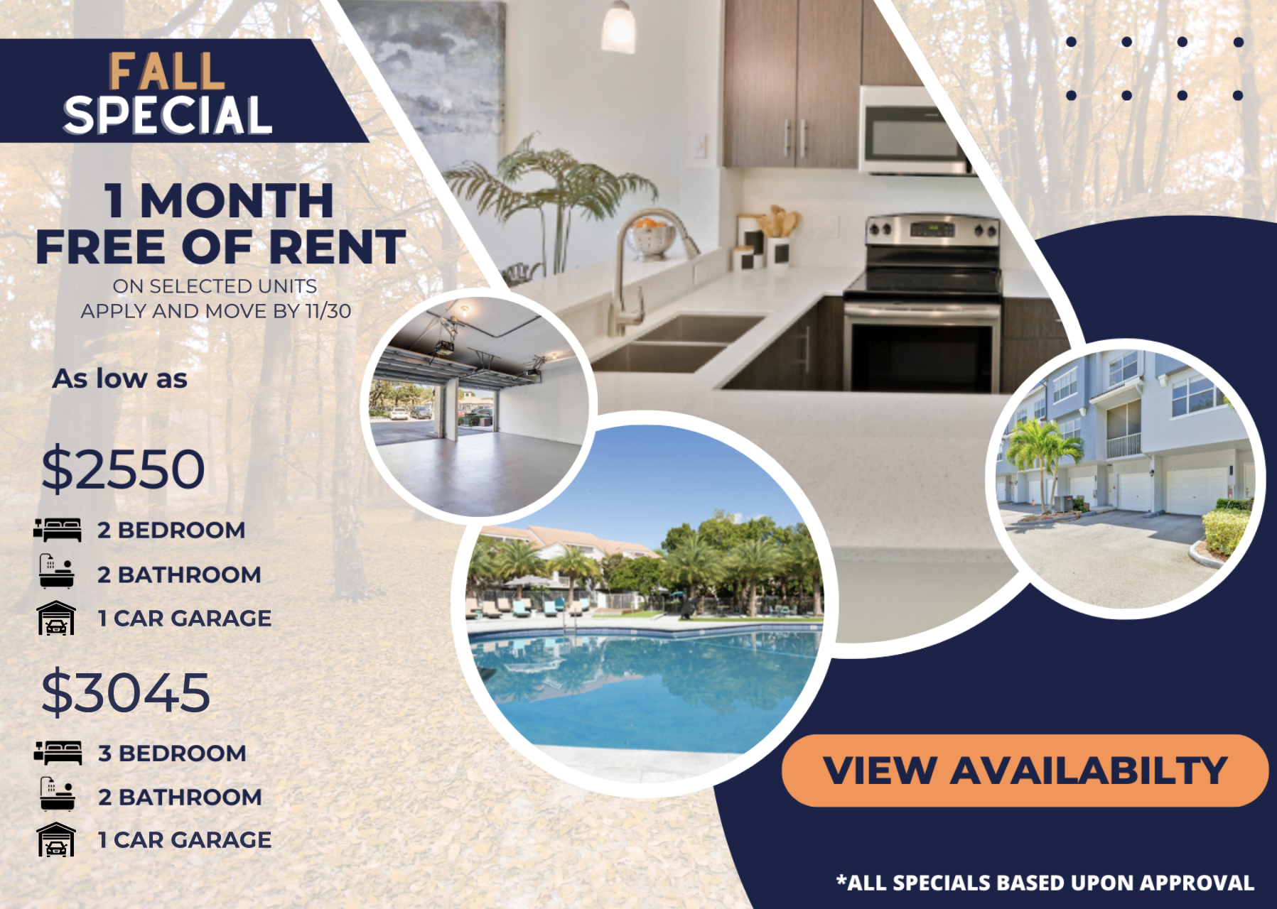 Fall Special - 1 Month Free of Rent on Selected Units Apply and Move by 11/30