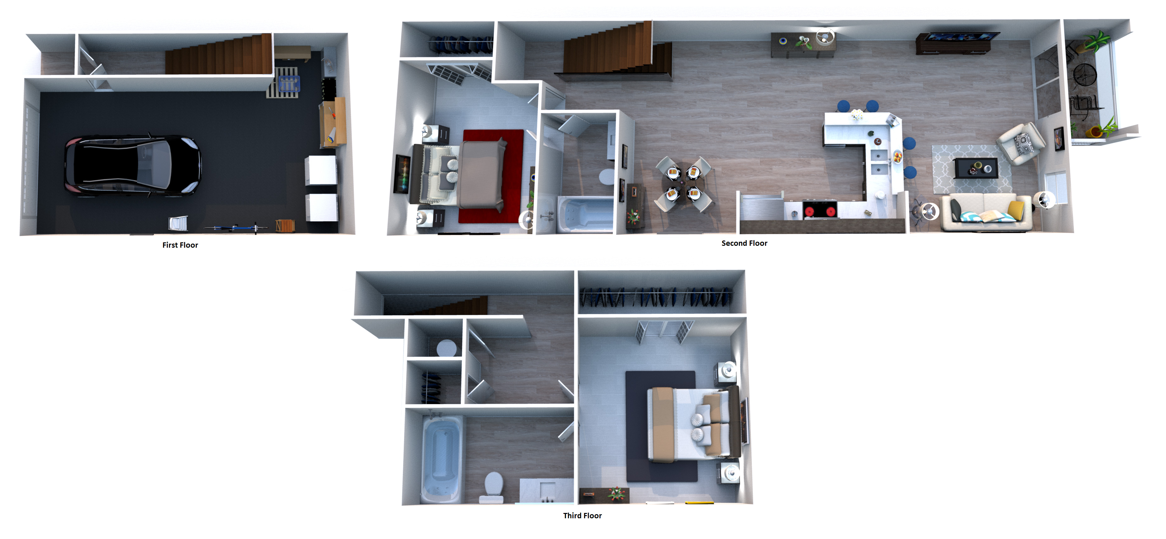 Windsor Castle Luxury Rental Community - Floorplan - B1 St. Tropez - 3-Story Townhomes