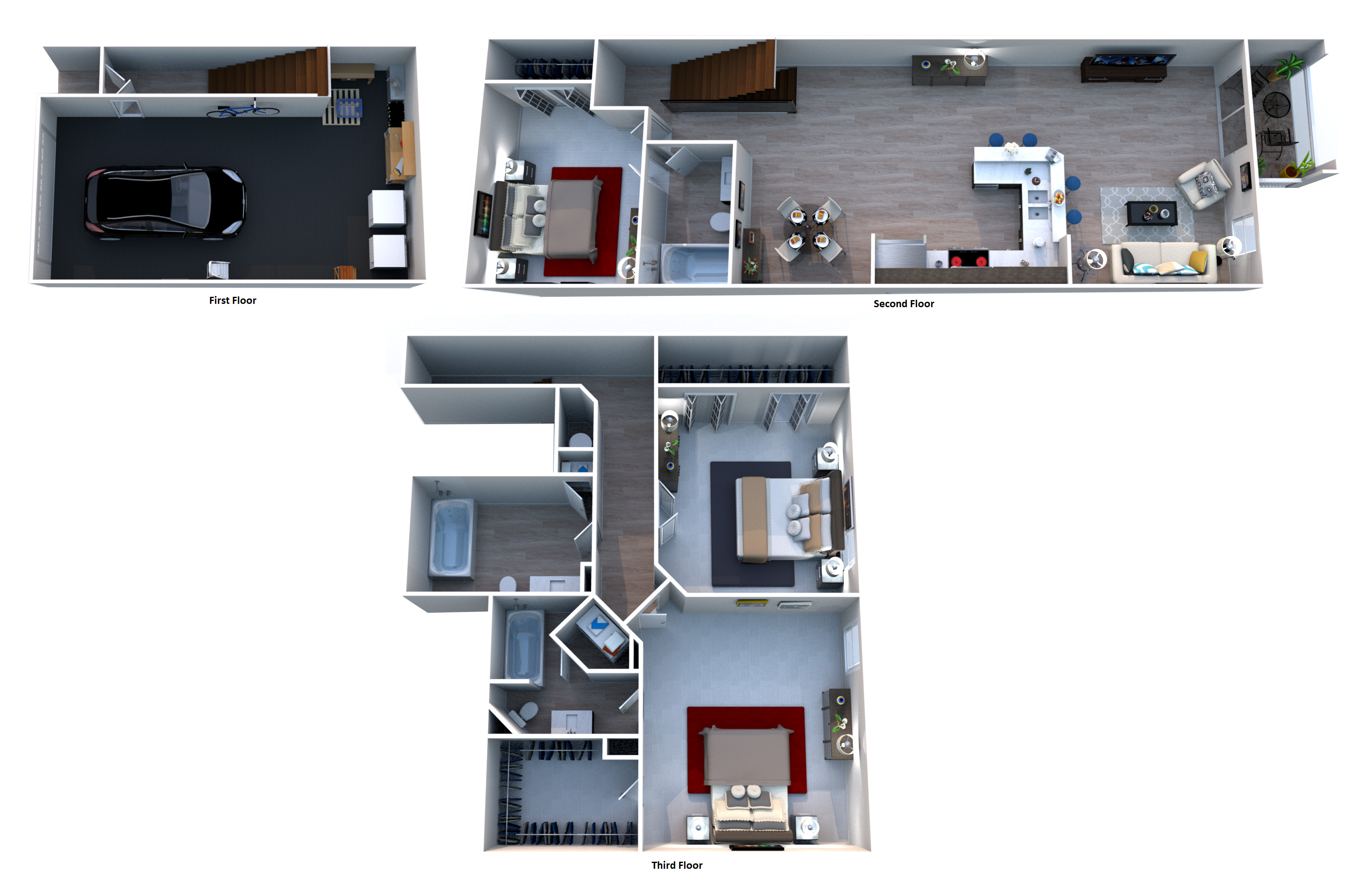 Windsor Castle Luxury Rental Community - Floorplan - C3 Riviera - 3-Story Townhomes