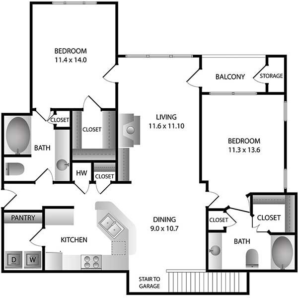 Windward Place Apartments - Floorplan - B3 | Avail. w/ Garage*