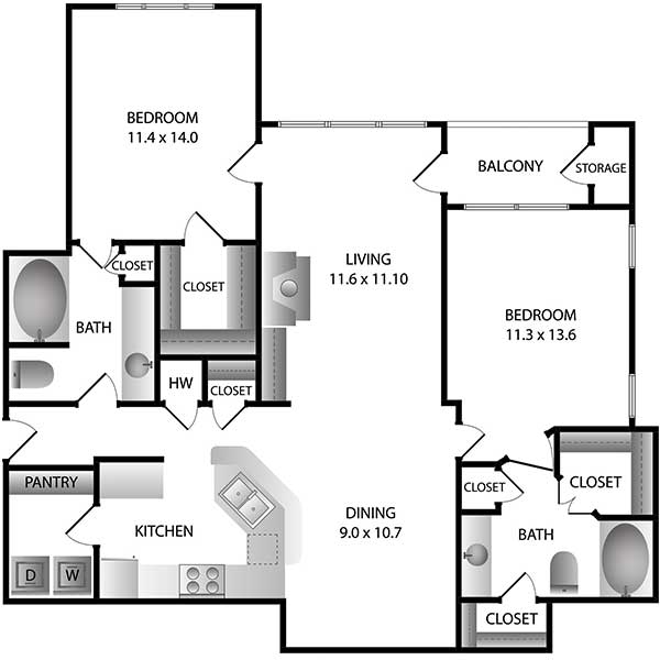 Windward Place Apartments - Floorplan - B4 | Avail. w/ Garage*