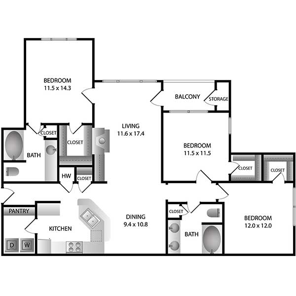 Windward Place Apartments - Floorplan - C1 | Avail. w/ Garage*