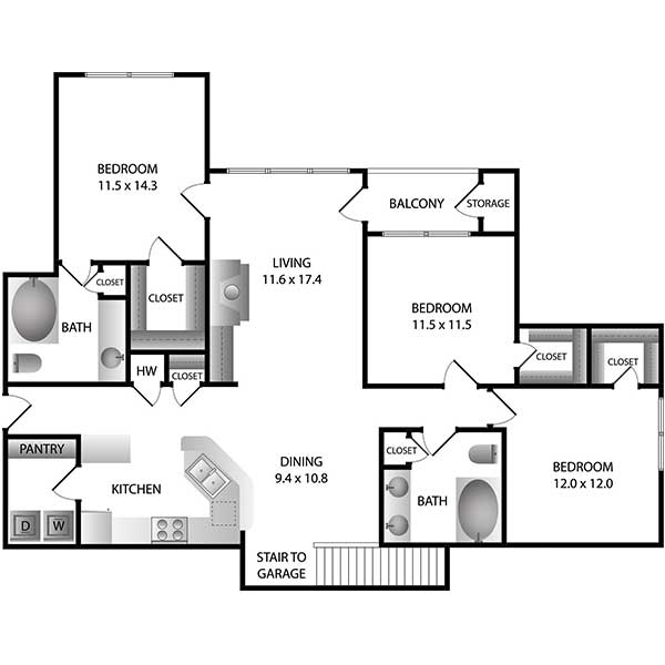 Windward Place Apartments - Floorplan - C2 | Avail. w/ Garage*