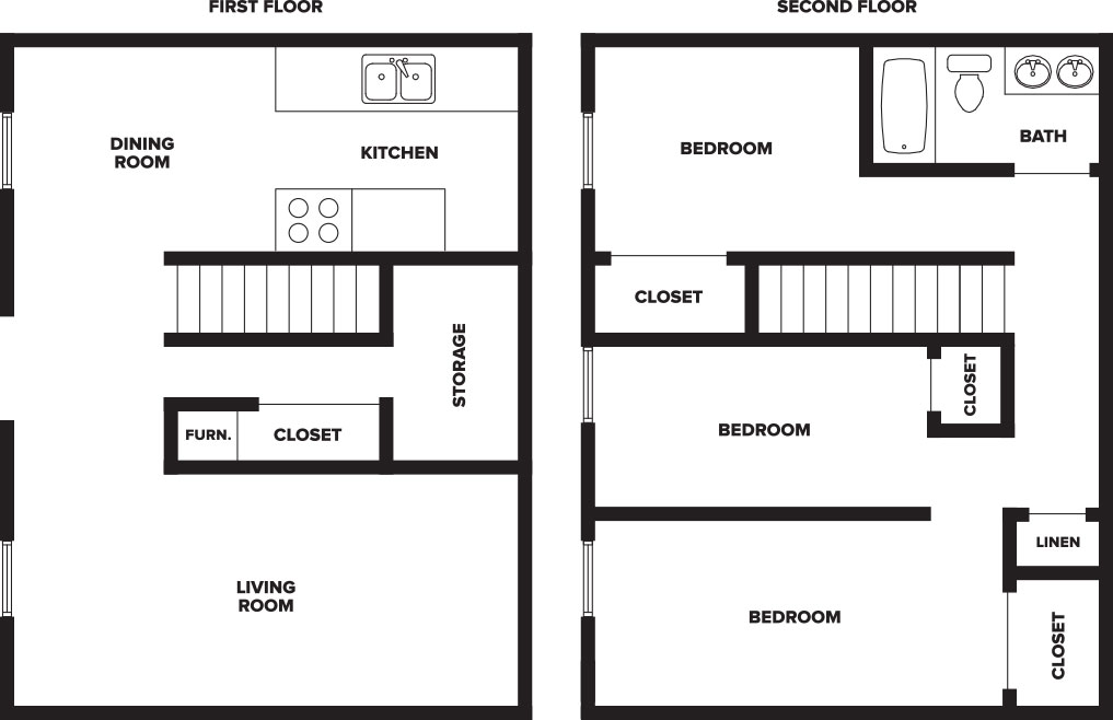 Woodbury Pines - Floorplan - Three Bedroom Townhomes