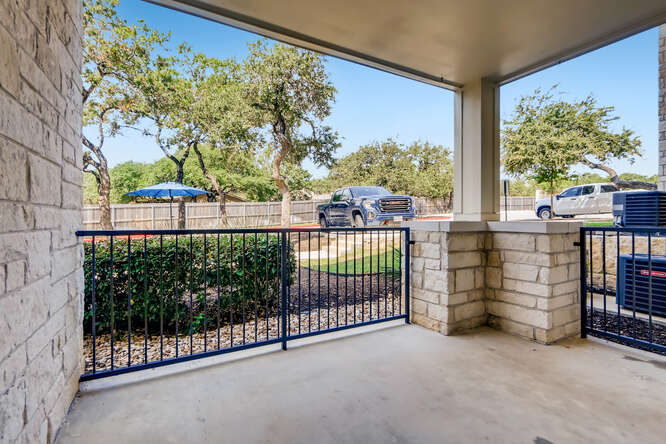 Large Patio/Balcony at Woodcreek Apartments In Wimberley, TX.