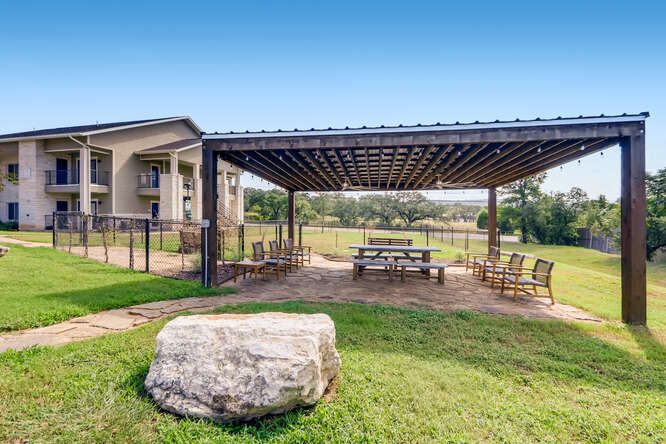 Covered Outdoor Pavilion  at Woodcreek Apartments In Wimberley, TX.