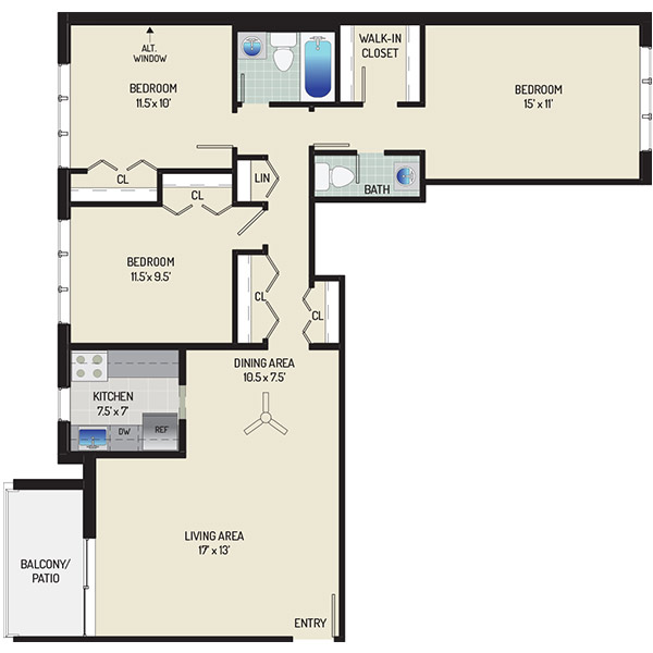 Woodmont Park Apartments - Floorplan - 3 Bedrooms + 1.5 Baths
