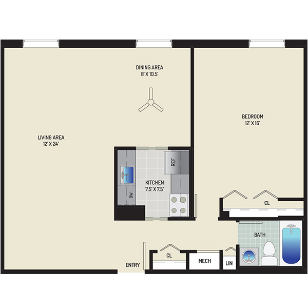 Woodmont Park Apartments - Floorplan - 1 Bedroom + 1 Bath