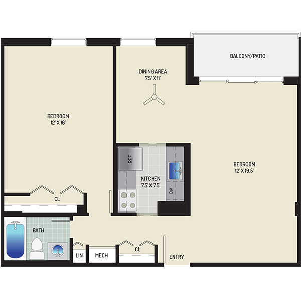Woodmont Park Apartments - Floorplan - 1 Bedroom + 1 Bath