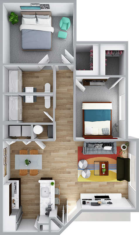 Floor plan layout for Two Bed/Two Bath | 60% AMI