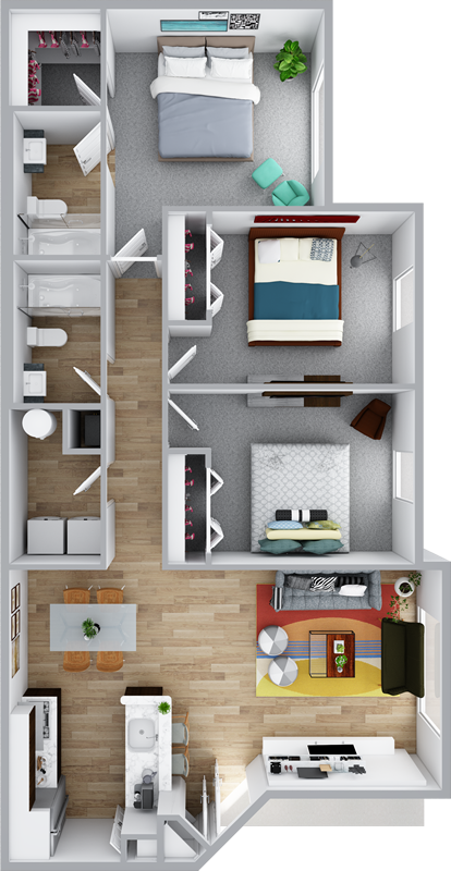 Floor plan layout for Three Bed/Two Bath | 1113